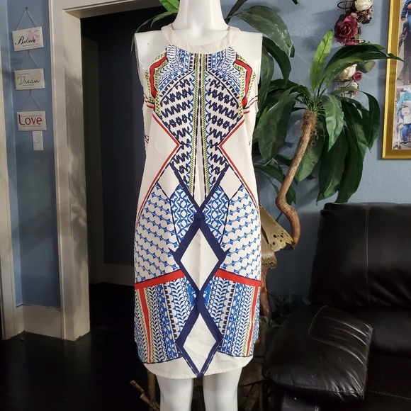 Venus Boho Geometric Multicolored Halter Mini Dress - Picture 2 of 6